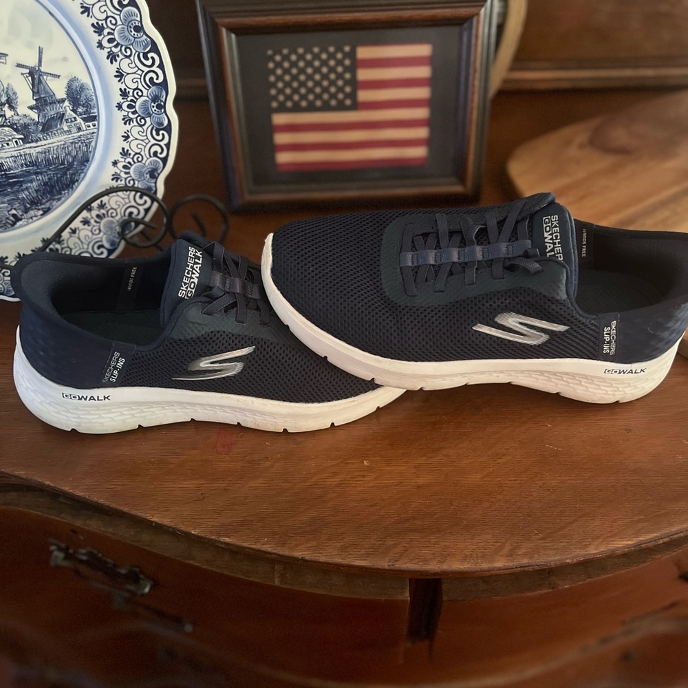Skechers Navy and White Athletic Shoes